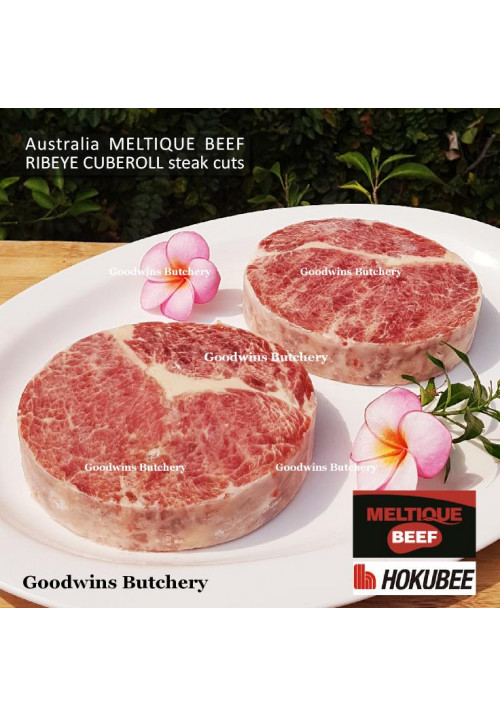 Beef RIBEYE Scotch-Fillet CubeRoll MELTIQUE meltik (wagyu alike) Australia HOKUBEE frozen STEAK 2cm 3/4" (price/pc 350g)